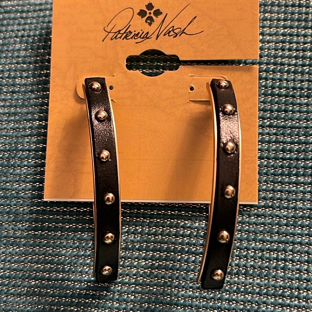 Patricia Nash Ierced Earrings Sloane Antique GoldBlack Leather Nwt 35$